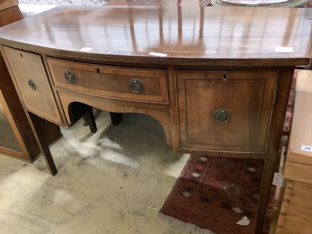 A Regency style mahogany bowfront sideboard, width 114cm depth 55cm height 78cm